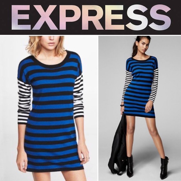♻️👗 Zipper Mix Striped Sweater Dress EXPRESS Blue - Picture 2 of 12